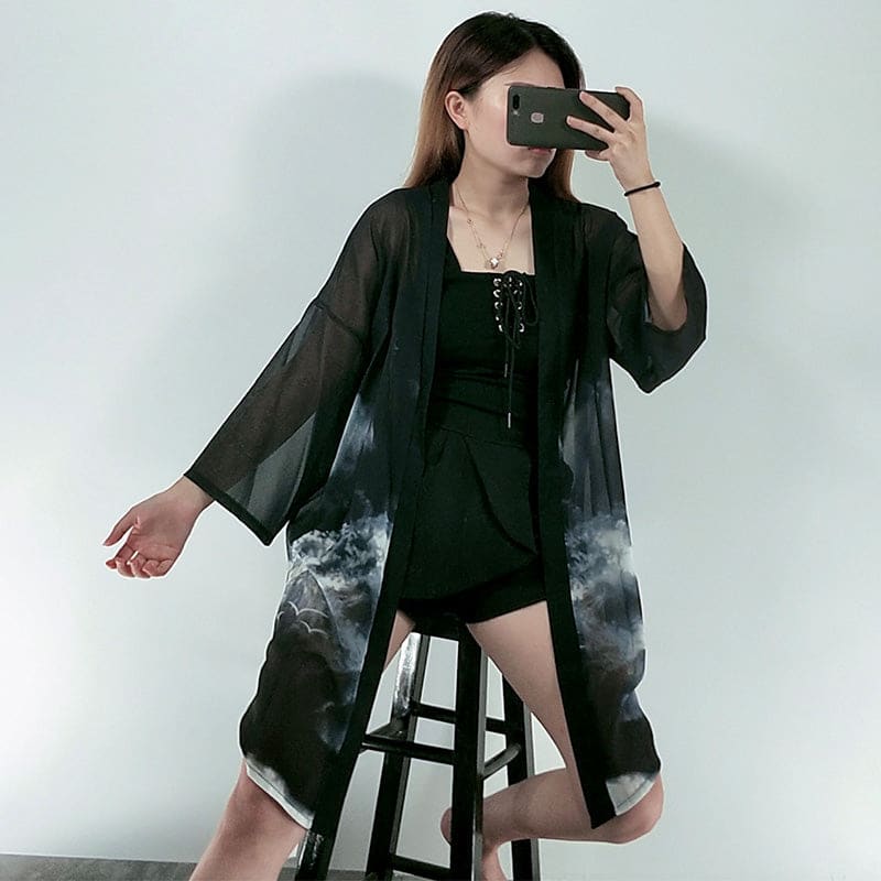 Vintage Ink Painting Kimono Outerwear