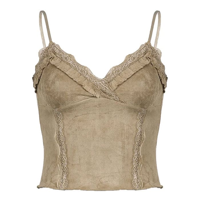 Vintage Lace Trim Cami Top - S / Beige - Tops