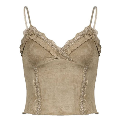 Vintage Lace Trim Cami Top - S / Beige - Tops