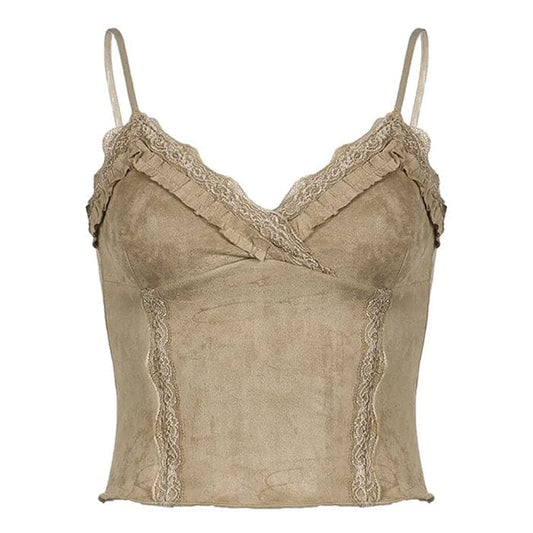 Vintage Lace Trim Cami Top - S / Beige - Tops