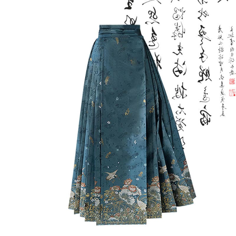 Vintage Lace-up Shirt High Waist Pleated Skirt Set - Skirt