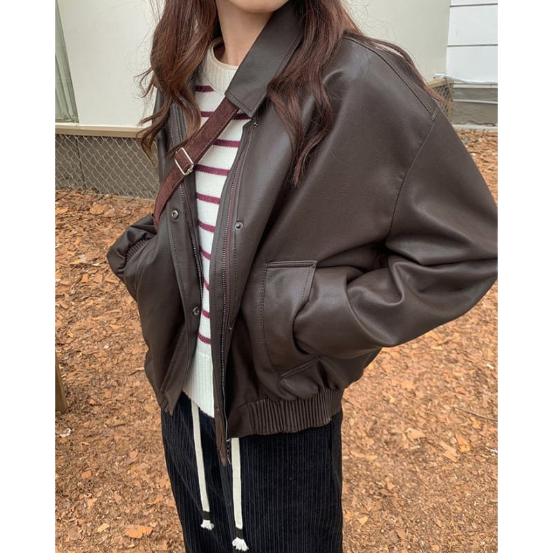 Vintage Leather Bomber Jacket - Jackets