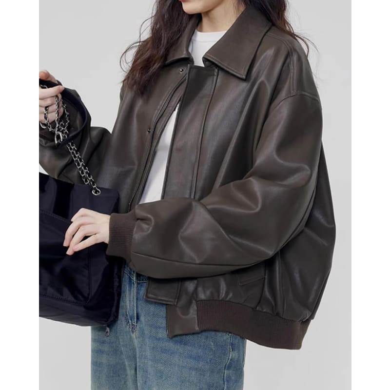 Vintage Leather Bomber Jacket - Jackets