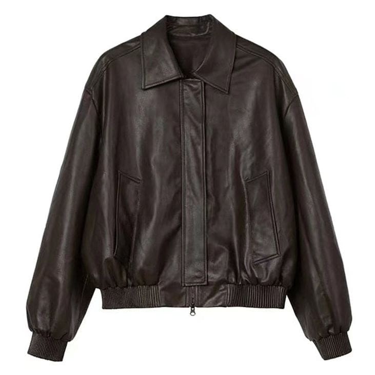 Vintage Leather Bomber Jacket - S / Brown - Jackets