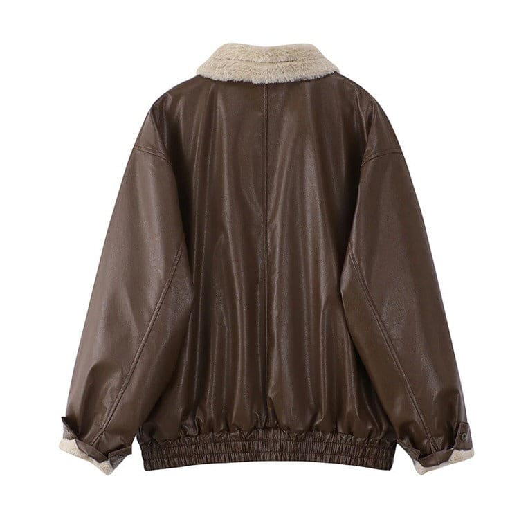 Vintage Leather Loose Jacket - Jackets
