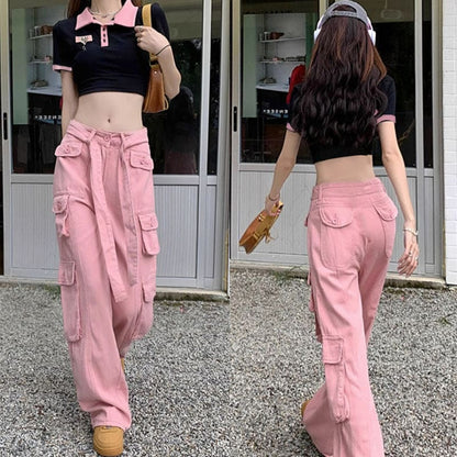 Vintage Love Heart Crop T-Shirt Pink Cargo Pants