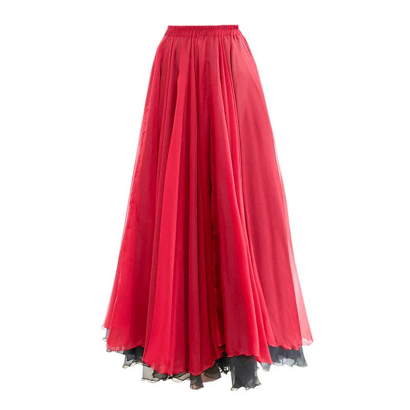 Vintage Mesh Spilce T-Shirt Flowy Double Skirt - Red Skirt