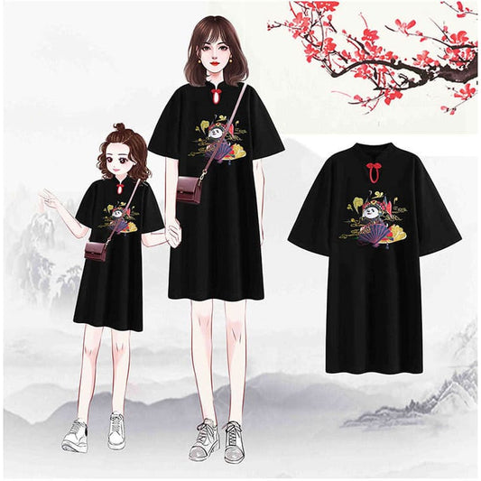 Vintage Panda Cheongsam Dress Family Matching T-Shirt