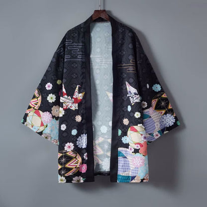 Vintage Paper Crane Blossom Print Cardigan Outerwear