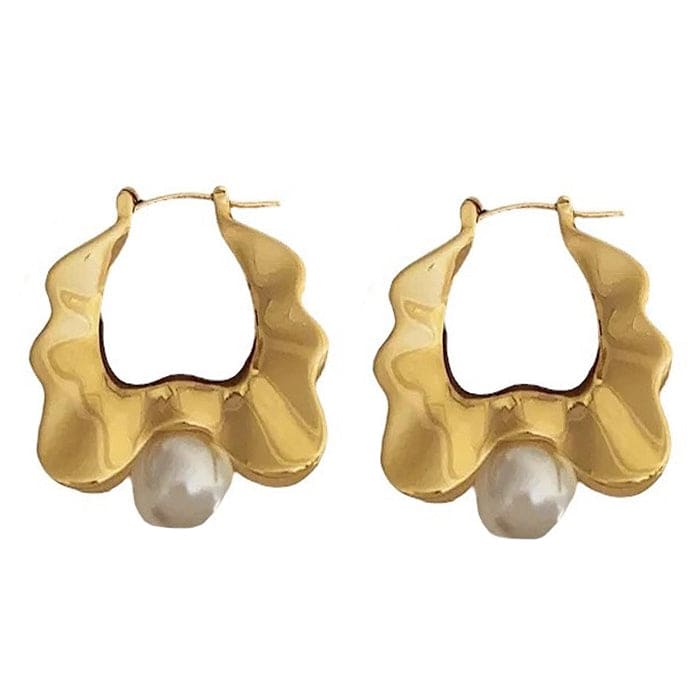 Vintage Pearl Wavy Earrings - Standart / Gold - earrings