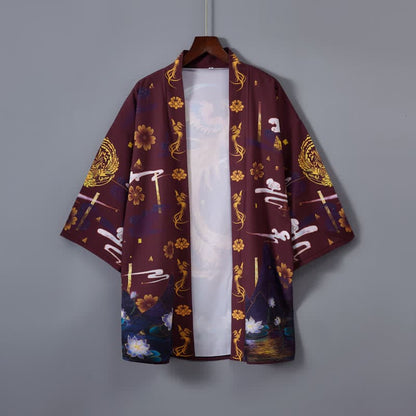 Vintage Phoenix Crane Print Cardigan Outerwear