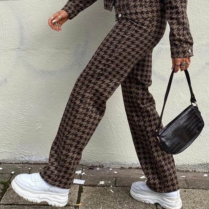 Vintage Plaid Casual Pants - Pants