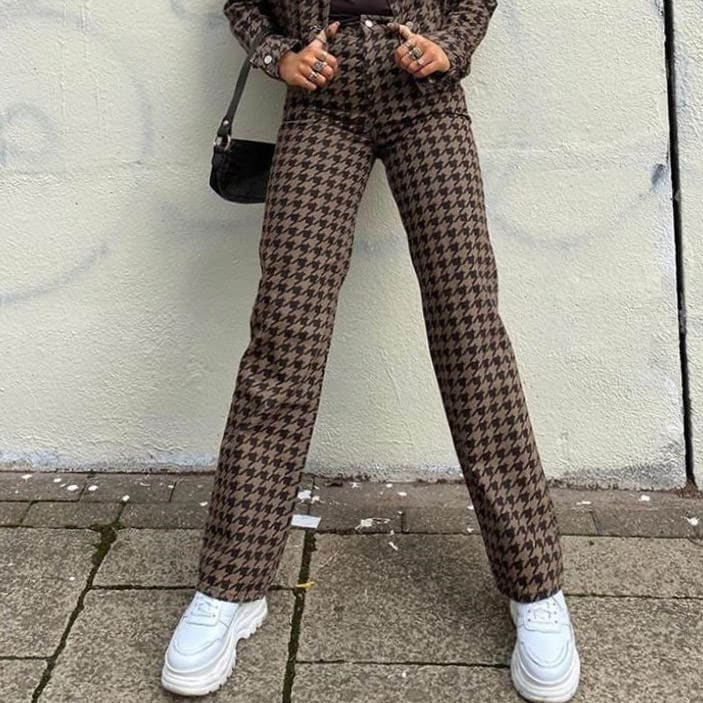 Vintage Plaid Casual Pants - Pants