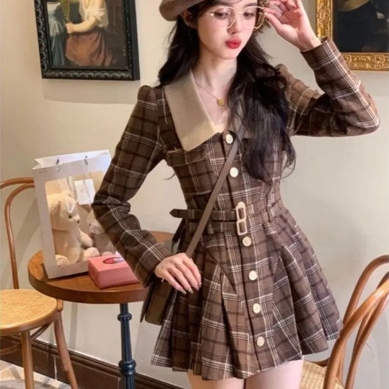 Kawaii Aesthetic Y2K Cute Fairy Vintage Plaid Dress MK Kawaii Store