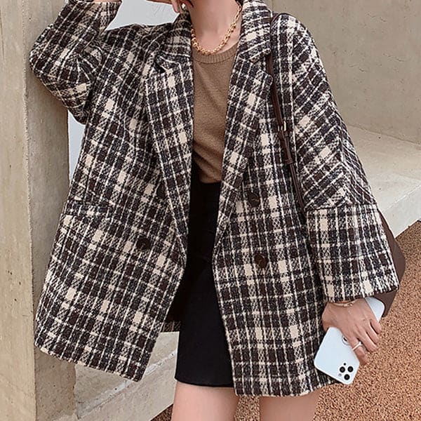 Vintage Plaid Jacket - Free Size / Brown - Jackets