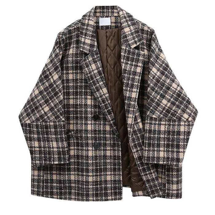 Vintage Plaid Jacket - Free Size / Brown - Jackets