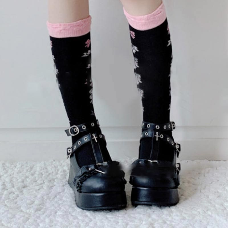 Vintage Platform Strap Buckle Lolita Mary Janes - Black / 35