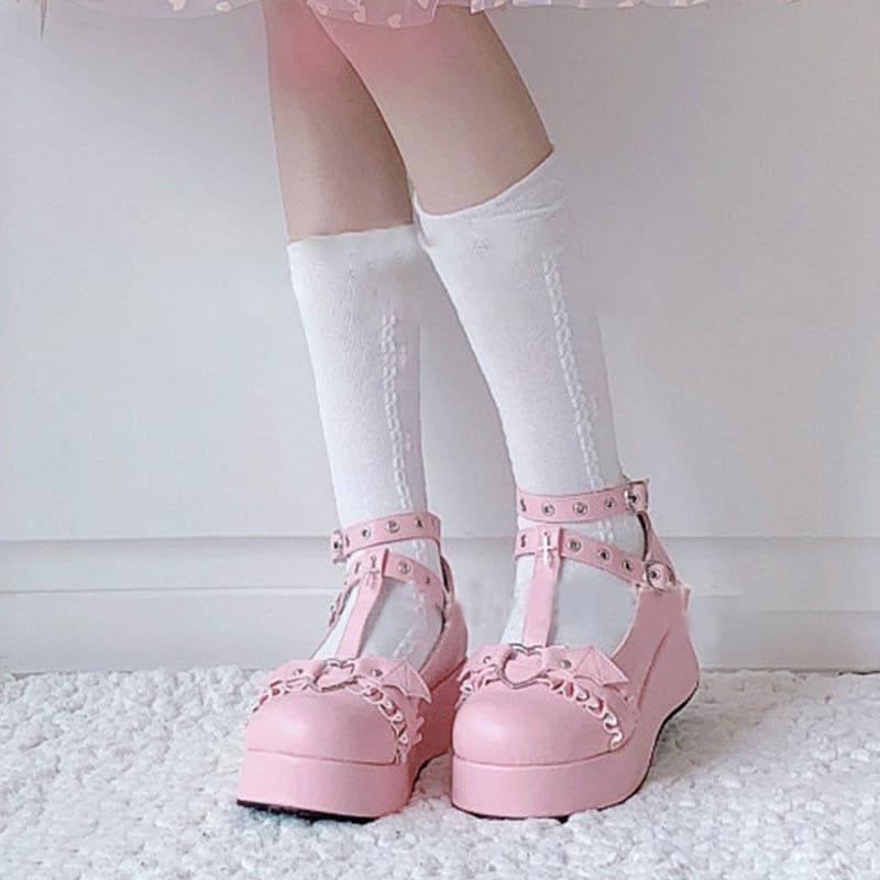 Vintage Platform Strap Buckle Lolita Mary Janes - Pink / 35