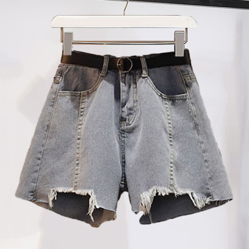 Vintage Print Casual Laple T-Shirt Pocketed Denim Shorts