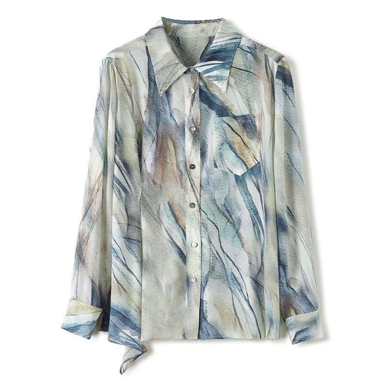 Vintage Printing Pocket Lapel Shirt - Blue / M