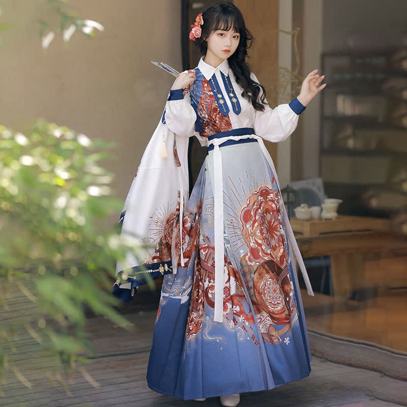 Vintage Red Flowers Print Cardigan Shirt Skirt Pants Set