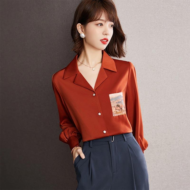 Vintage Red Puff Sleeve Chiffon Shirt