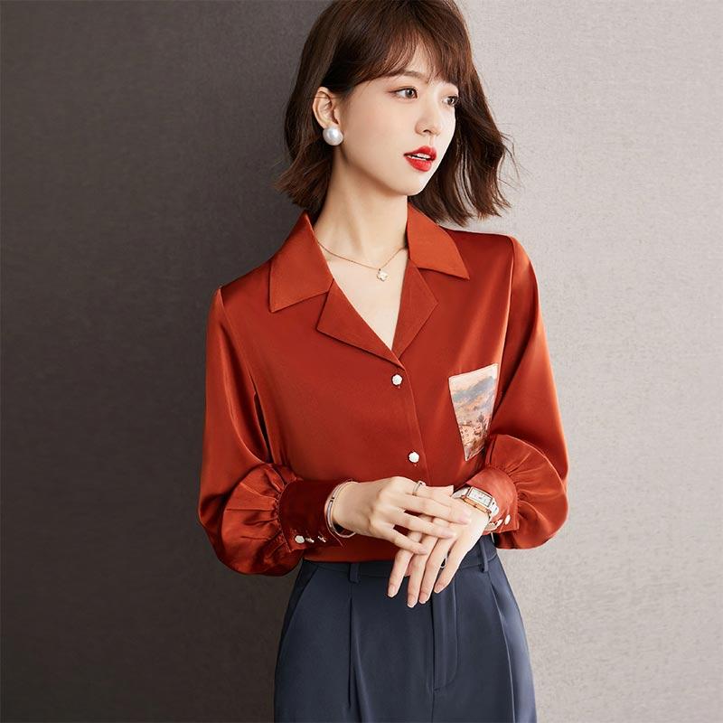 Vintage Red Puff Sleeve Chiffon Shirt