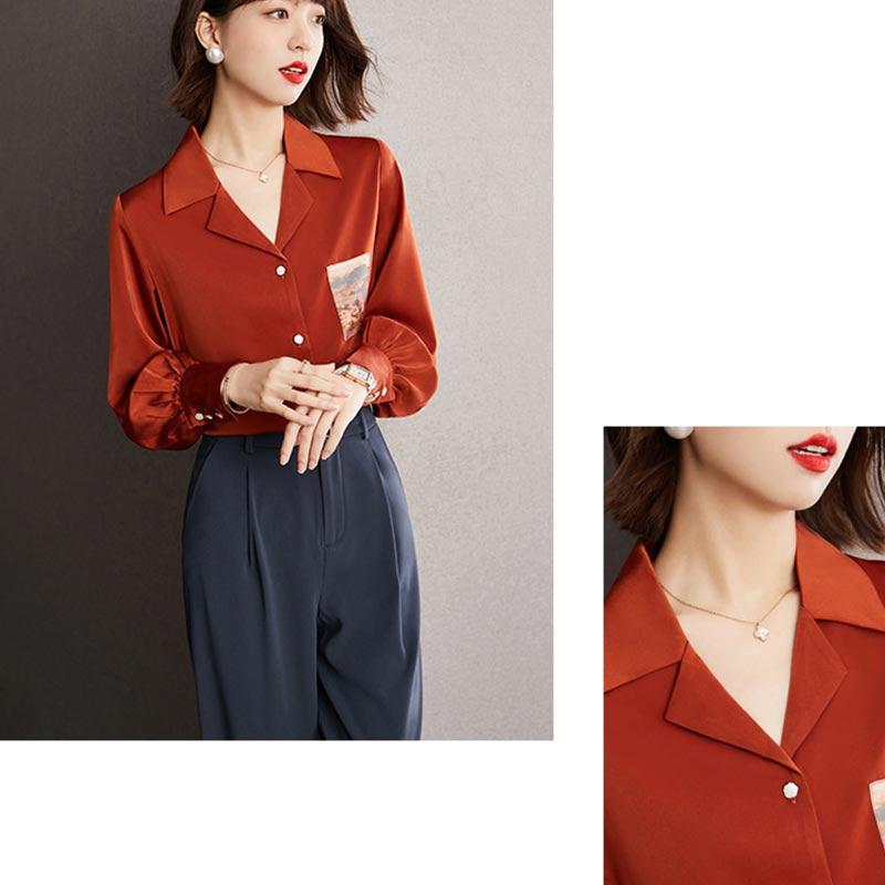 Vintage Red Puff Sleeve Chiffon Shirt