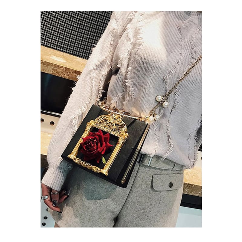 Vintage Rose Pearl Chain Shoulder Bag