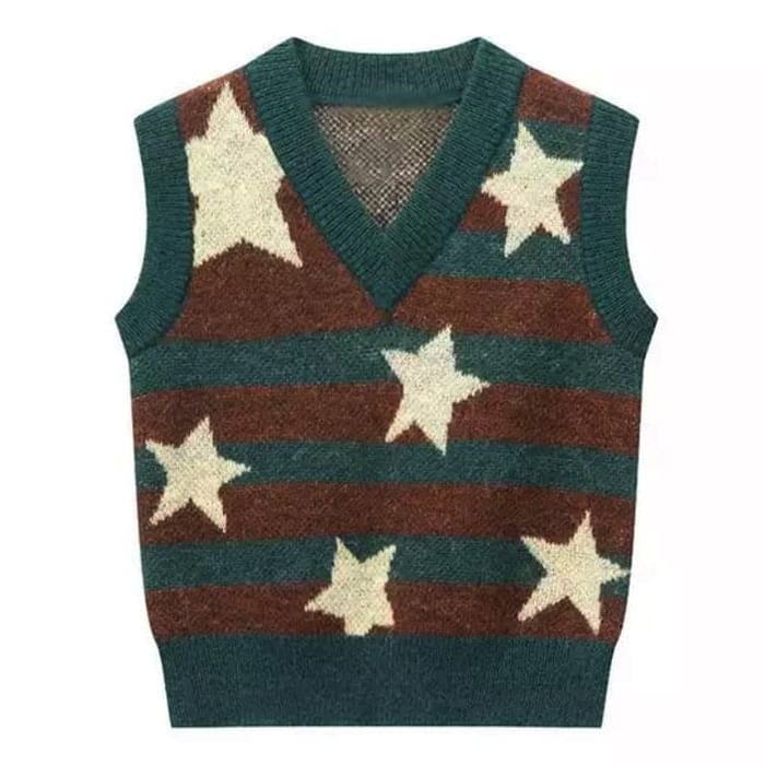 Vintage Star Striped Vest - Cardigan