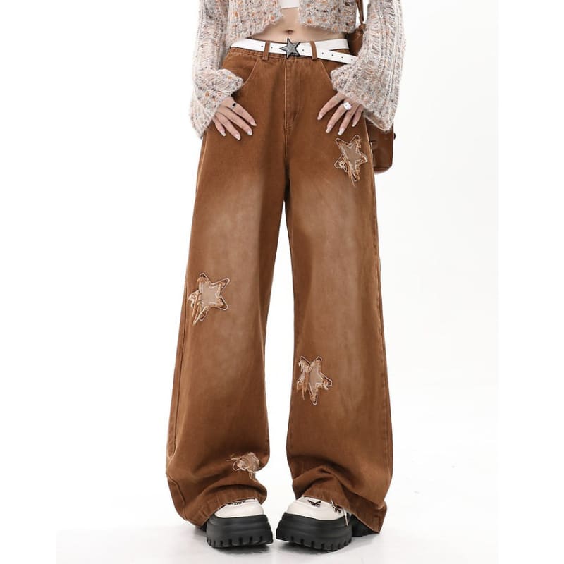 Vintage Style Star Patch Jeans - Jeans