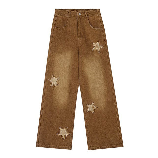 Vintage Style Star Patch Jeans - S / Brown - Jeans