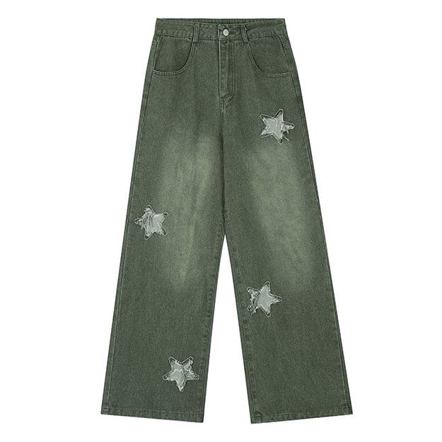 Vintage Style Star Patch Jeans - S / Green - Jeans