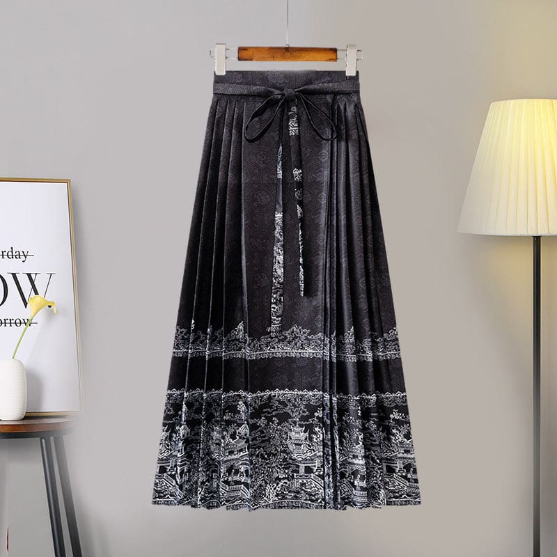 Vintage Tassel Shirt Embroideried Pleated Skirt - Skirt