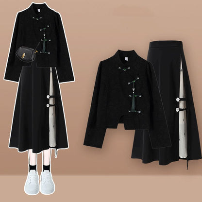 Vintage Tassel Shirt Embroideried Pleated Skirt - Set D / M