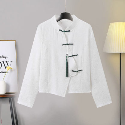 Vintage Tassel Shirt Embroideried Pleated Skirt - White