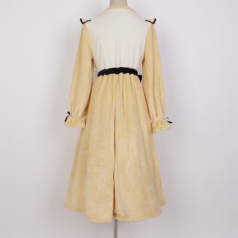 Vintage Tiger Embroidery Bow Knot Plush Dress