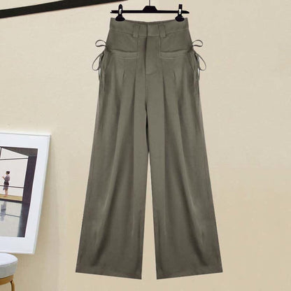 Vintage V-neck Crop Top Draw String Cargo Pants - Brown