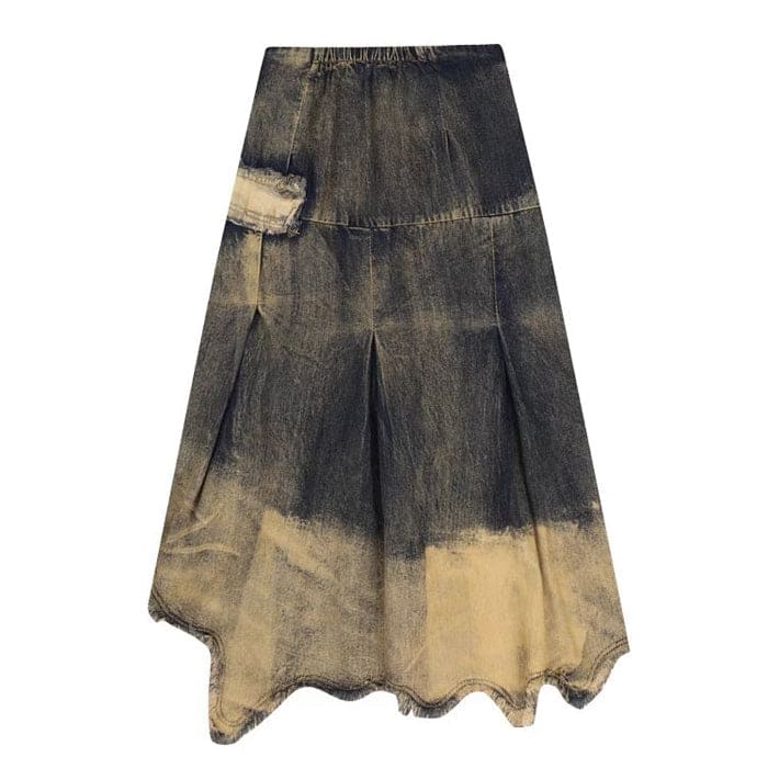 Vintage Washed Long Denim Skirt - Skirt