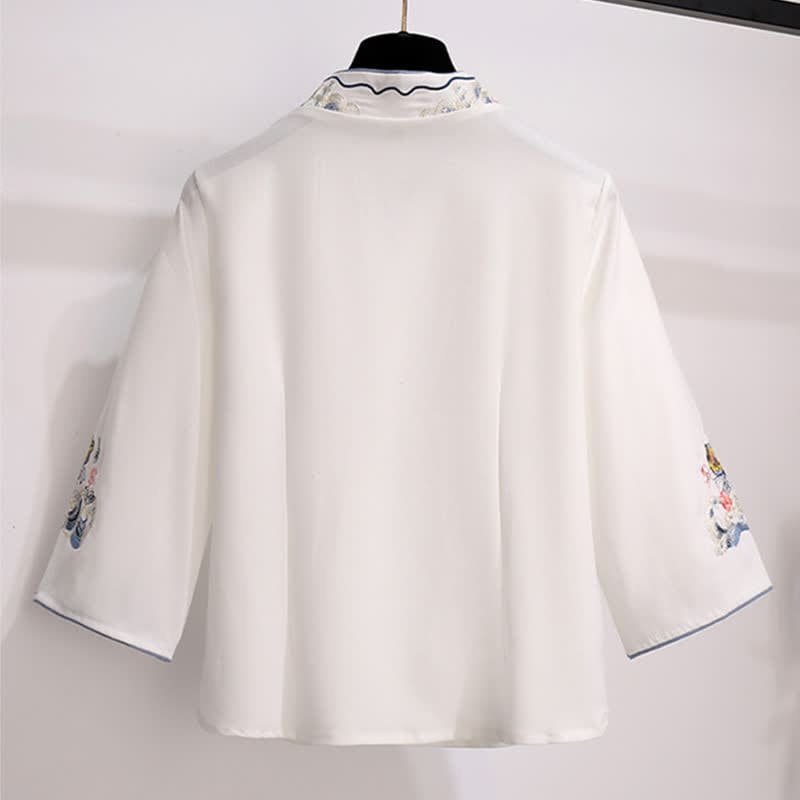 Vintage White Hanfu Buckle Shirt Tassel Skirt