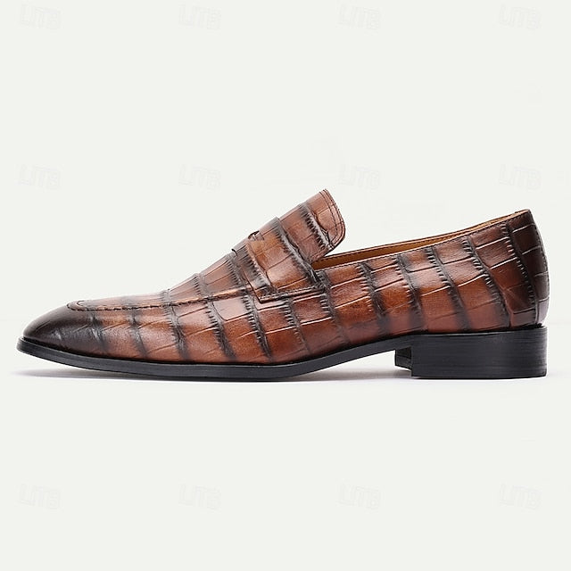 Dress Crocodile Men's Pattern Classic Brown Leather Shoes -