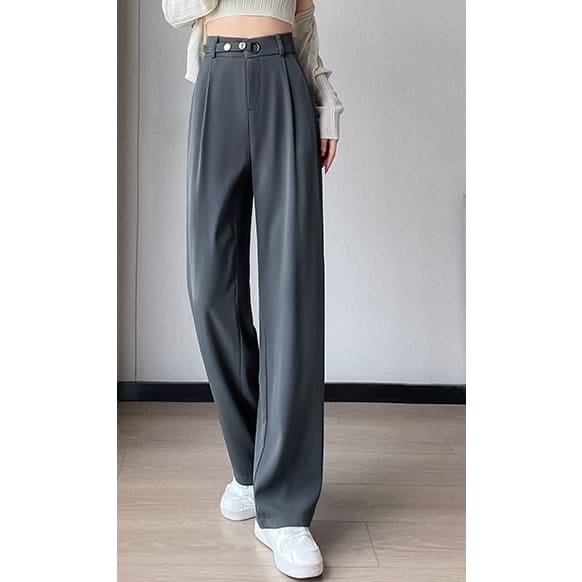 Waist Detail High Waist Straight Leg Slacks