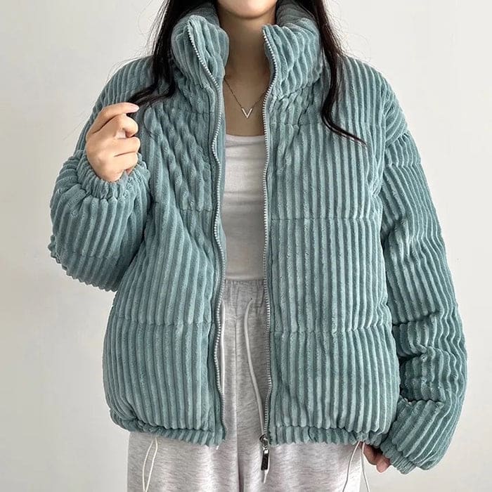 Warm Corduroy Puffer Jacket - S / Blue - Jackets