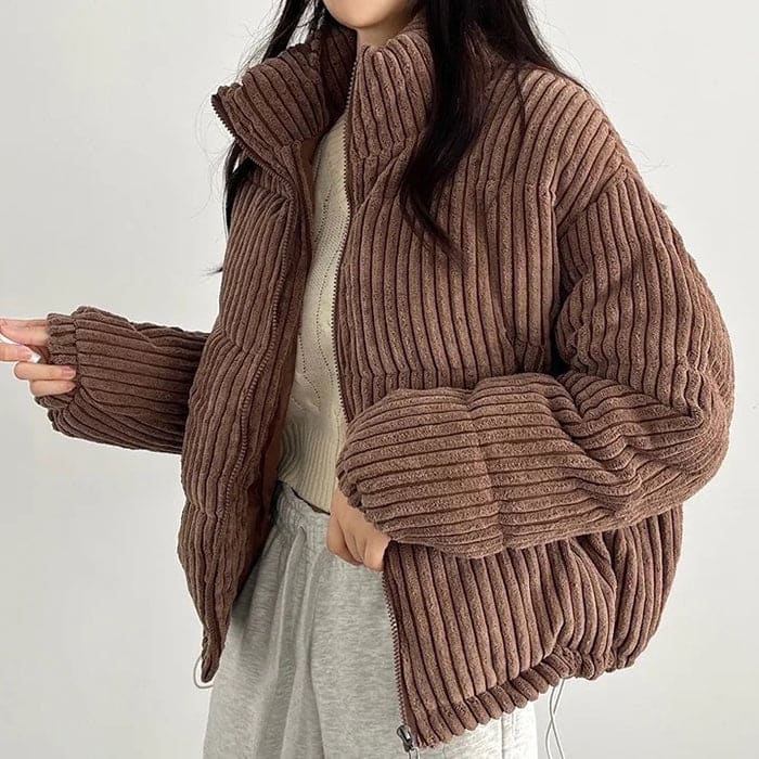 Warm Corduroy Puffer Jacket - S / Brown - Jackets