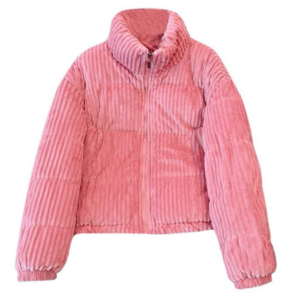 Warm Corduroy Puffer Jacket - S / Pink - Jackets