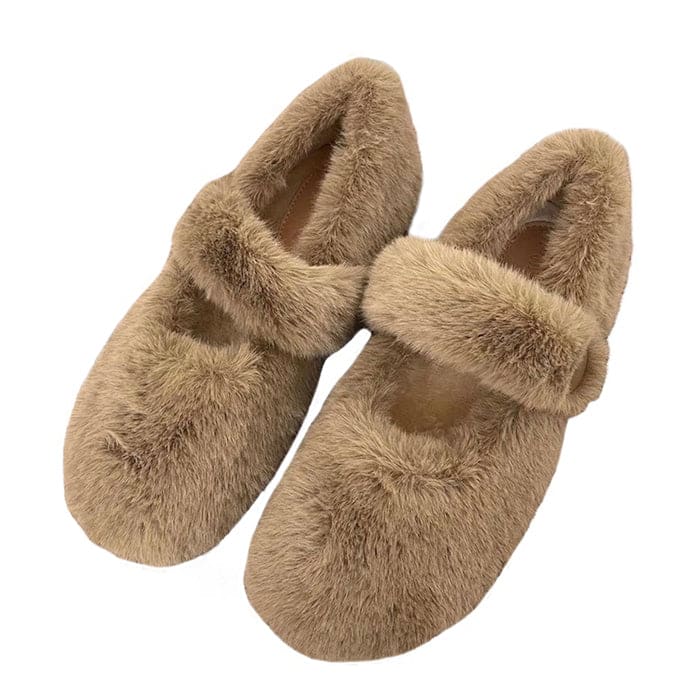 Warm Plush Ballet Flats - EU35 (US5.0) / Brown - Shoes
