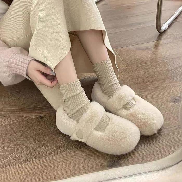 Warm Plush Ballet Flats - Shoes