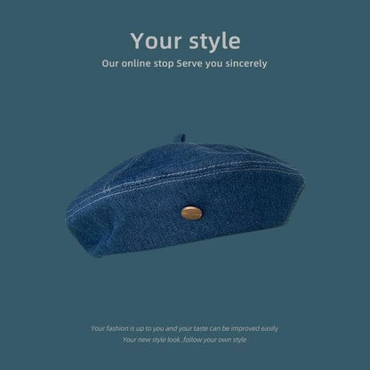 Washed Denim Beret - Dark Blue / One Size - Hats