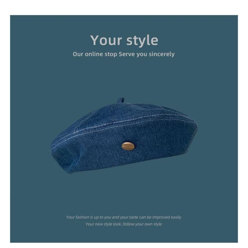 Washed Denim Beret - Hats