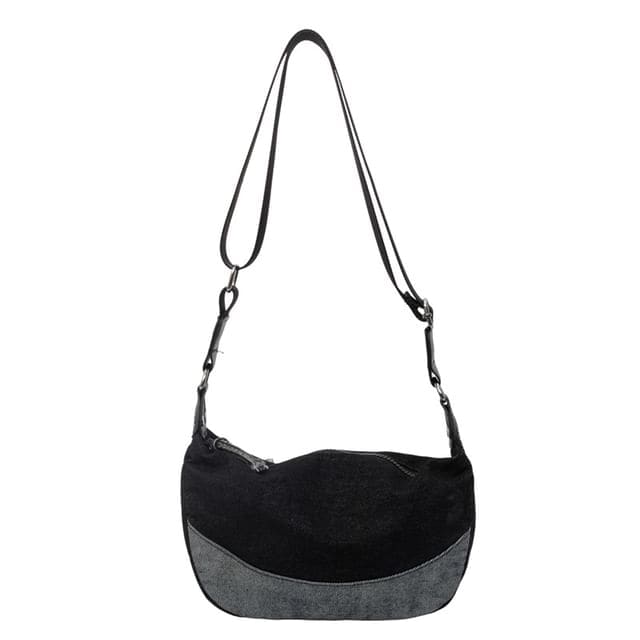 Washed Denim Crossbody Bag - Black / One Size